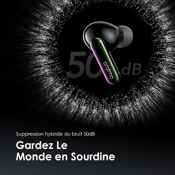 Oraimo SpaceBuds Ecouteurs à réduction de bruit ANC 50dB avec personnalisation des commandes vocales - Vue 2